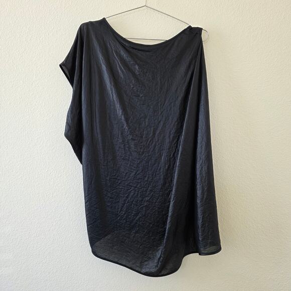 BCBGMAXAZRIA Elodie Black Asymmetrical Drape Top Women Size L Sleeveless Layered - Picture 6 of 10